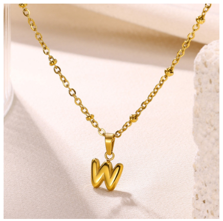 Letter Necklace for Women, 18K Gold Plated Balloon Initial Necklaces Personalized Gold A-Z Alphabet Pendant Cute Name Choker Necklace W