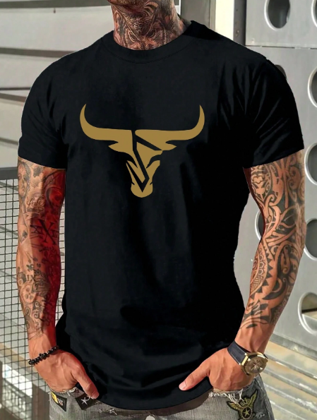 Plus Size Men's Bull Pattern Casual Short Sleeve T-Shirt