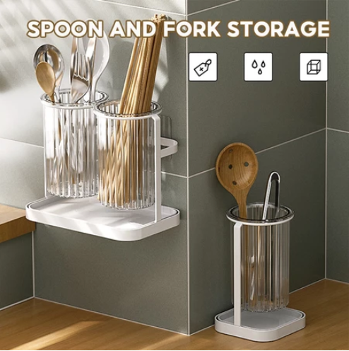 Cutlery Storage Box Household Drain Transparent Spoon Fork Chopsticks Untensils COD