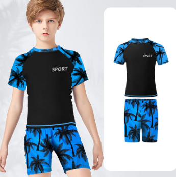 Boys Swimming Suit Children Beach Wear Swimsuit Set Swimming Training Shorts + Shirts Kids Swimwear