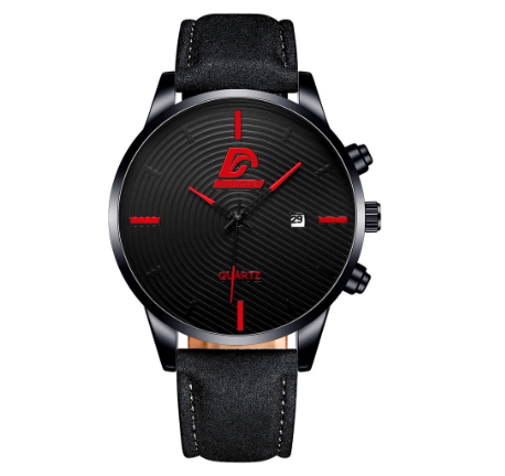 Full Steel Men's Quartz Business Waterproof Watch Men Relo Watch LEATHER BLACK RED