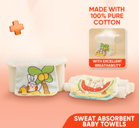 Yoboo Sweat Absorbent Baby Towels Set 3pcs 100% Cotton  NO Fluorescent Agents