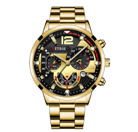 Original DEYROS Top Luxury Men's Watches Silver Stainless Steel Chronograph Analog Quartz Wrist Watch For Men Waterproof Business Watch 002