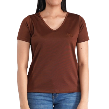 Stylistic Mr. Lee Ladies Basic V Neck T shirt for Women Trendy Fashion High Boxy Fit 145029-U (Brown