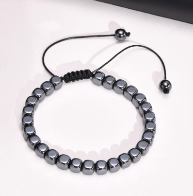 Men's Straight Tube Black Gallstone Braided Bracelet