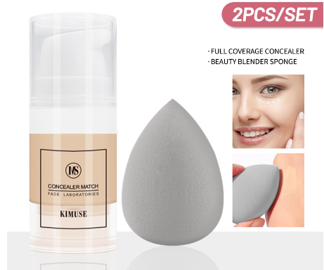 KIMUSE Full Coverage Concealer Corrector Waterpoof Long Lasting + Beauty Blender