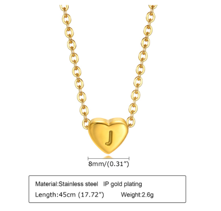 MG A-Z Letter Necklace, Lovely Cute Heart Letter Necklace, Necklace Gift Jewelry, Gold Stainless Steel J