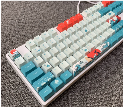 4-Key Coral Sea Keycap PBT Five-Sided Sublimation Space Key 6.25 u For Mechanical Keyboard cherry