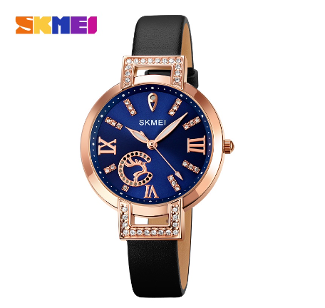 Skmei 1977 Watch for Women Elk Slim Strap Round Dial Analog Quartz Wristwatch BLACK BLUE