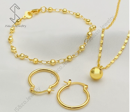 JS&CO jewelry 18K Bangkok Gold 3 in1 Pendant Necklace Bracelet Hoop Earrings Set For Women Set-193