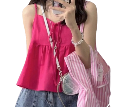 Lovito Casual Plain Ruched Bow Cami for Women LNE16182 (Hot Pink)