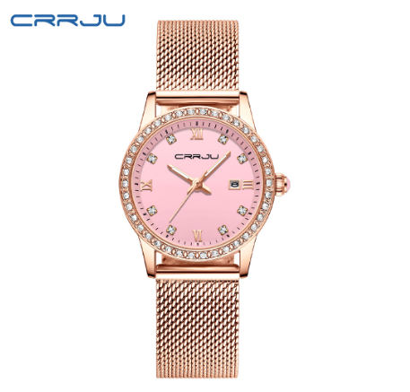 CRRJU Women's Watch Top Brand Business Fashion Luxury Analog Quartz Stainless Steel Waterproof 2186X PINK