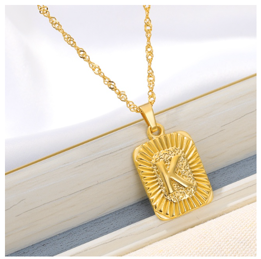 Maxzone Initial A-Z Letter Necklaces Unisex Charm Luster Gold Medal Capital Letter Necklace Pendant For Women Men Jewelry Gift K