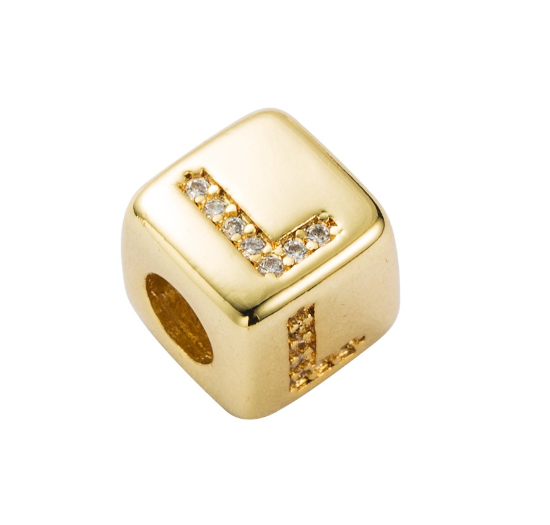 Gold Rhinestone Letters Cube Charm for Bracelet Necklace A-Z Alphabet Dice Beads L