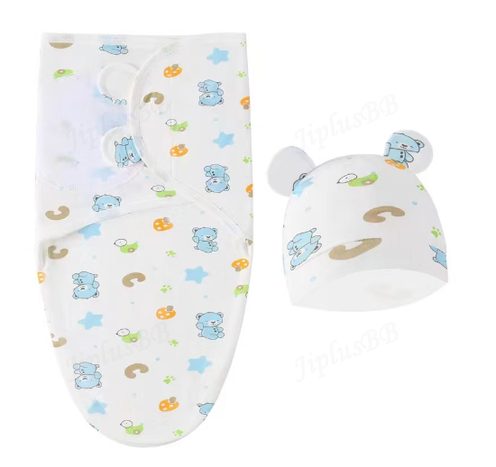 Newborn Baby Muslin Swaddle Blanket Hat Set Swaddle Bedding Wrap Blanket Baby Swaddling S37