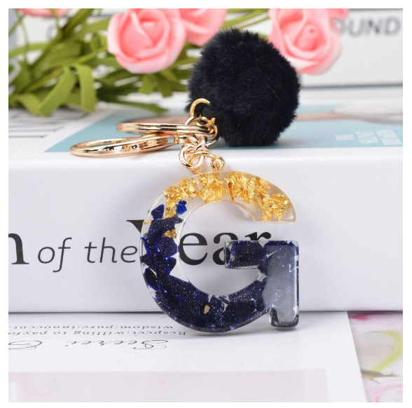 Lanfy Black Pompom Letter Keychain 26 Letter Initials Alphabet A To Z 26 Alphabet Keyring Cute A To Z 26 Black Pompom Resin Birthday Gifts G