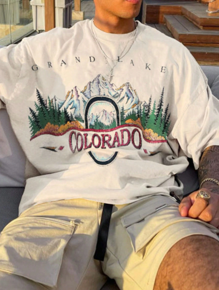 Men Plus Mountain & Letter Graphic Tee