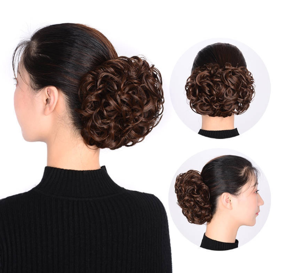 4 Colors Messy Curly Drawstring Clip Hair Bun Wig Hair Extension Pad for Women Girls