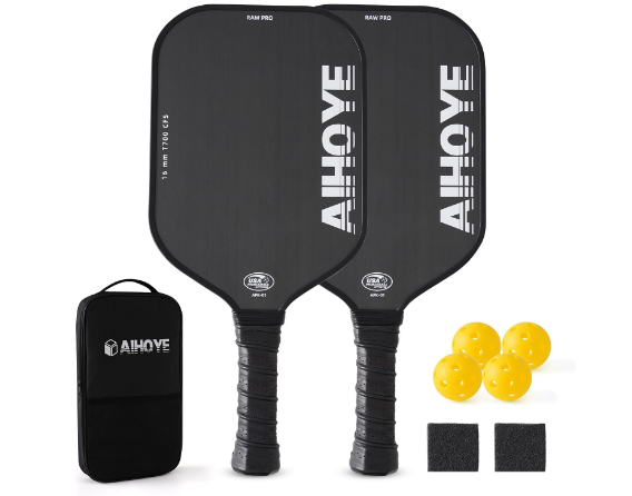 Aihoye PRO Pickleball Paddles- Raw T700 Carbon Fiber Textured Surface (CFS) with High Grit & Spin, Pickleball Paddles with 16MM Polypropylene Honeycomb Core, USAPA Approved