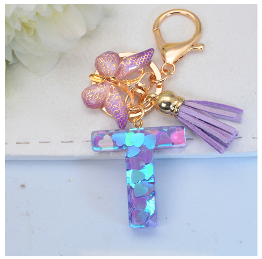 Sparkling 26 Letter Keychain With Butterfly Pendant Exquisite Heart Sequin Filled A-Z Initials Keyrings Bag Pendant Charms Gifts T