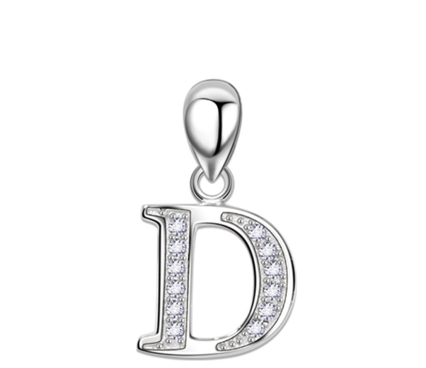 Tom Silver Pendant Initial Letter with Stone A to Z Fashion Accesories 92.5 Sterling Silver SP676 D