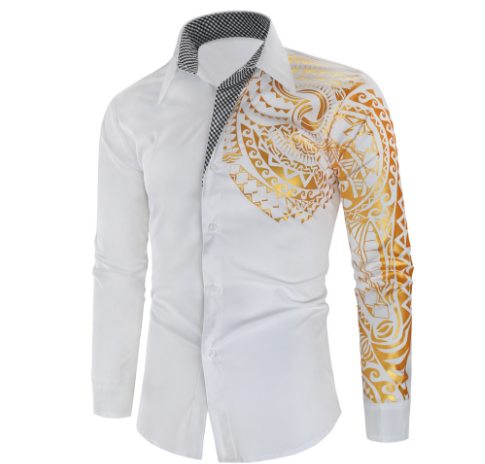 Luxury Gold Black Shirt Men New Slim Fit Long Sleeve Camisa Masculina Gold Black Chemise Homme Social Men Club Prom Shirt