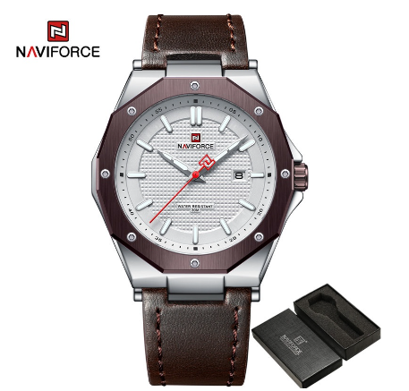 Naviforce Men's Fashion Golden Quartz Waterproof Military Wrist Watch WHITE BROWN