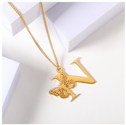 High-quality 18k Gold Plated A-Z Letters Necklace Stainless Steel Butterfly Necklace for Women Men Couple Fashion Jewelry N