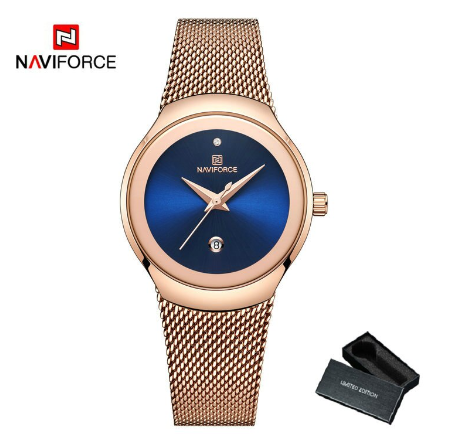 Naviforce Women Fashion Dress Quartz Stainless Steel Waterproof Simple Wristwatch BLUE