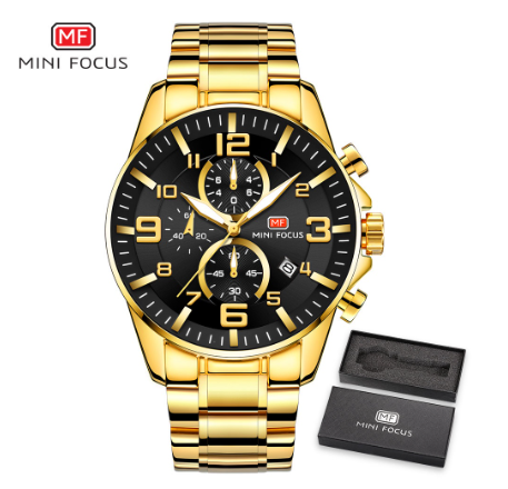Mini Focus Quartz Watch Men Luxury Brand Business Sports Waterproof Chronograph Luminous Fashion GOLD BLACK