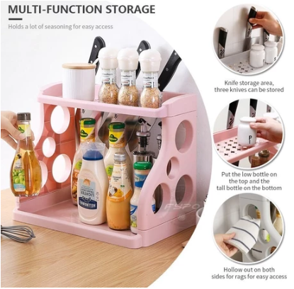 Spice Seasoning  Storage  Rack Kitchen Floor Shelf Double-Layer Kitchen Utensils Knife Rack organizer