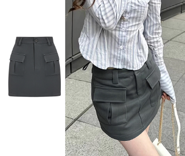 Lovito Women Pocket Skirts L61AD141 Dark Grey