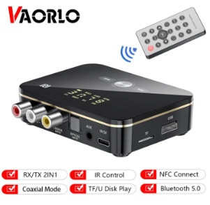 VAORLO M8 NFC Bluetooth 5.0 Receiver Transmitter Stereo 3.5mm AUX Jack RCA Optical Wireless Audio Adapter With Mic IR Remote Control Support U disk TF card For T V PC Wired Speaker