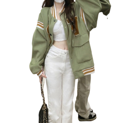 Lovito Women Casual Letter Zipper Jacket LNE30132 (Olive)