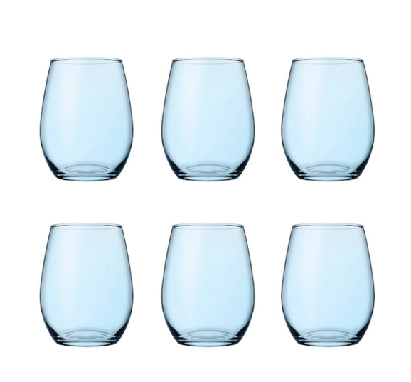 Pasabahce Amber White Wine Coloured Glass (Stemless) 350cc 11 3/4 oz, Set of 6 (Blue) (420825BLU)