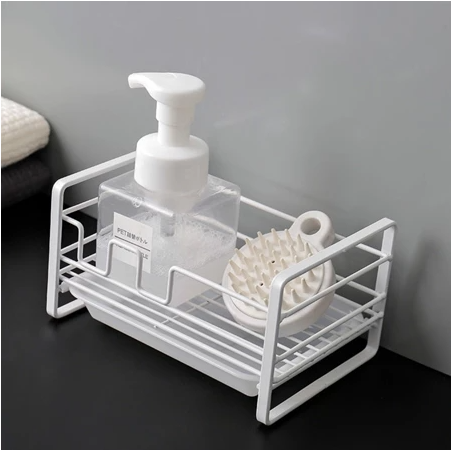 Sink Tray Drainer Rack Kitchen Iron Steel Soap Sponge Shampoo Bottle Storage Organizer IP