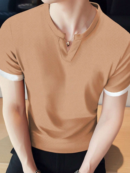 Manfinity Homme Men Contrast Trim Notched Neck Tee