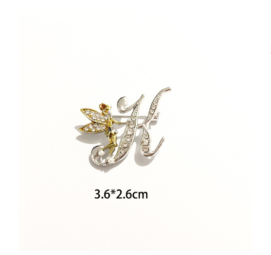 Luxury Crystal Angel Letter Brooch Women Men Rhinestones A To Z Elf Initials Collar Pins Party Gifts Jewelry K