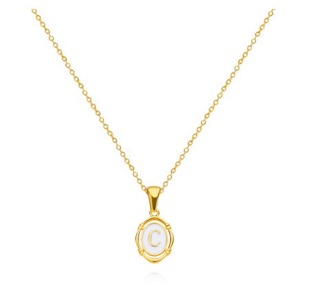 26 Letter Pendant Necklace 18k Gold Oval Shell Neck Chain Necklace Fashion Gift C