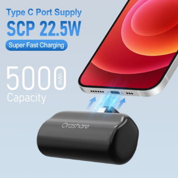 Orashare 5000mAh Portable Wireless Mini Power Bank Type C 22.5W Fast Charging Lipstick Size Power bank