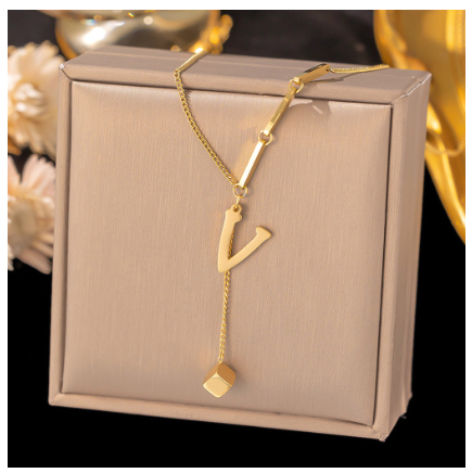 Vnox Letter Pendant Long Necklace for Women Girl,18K Gold Stainless Steel Hypoallergenic A-Z Initial Name Necklace Gift V