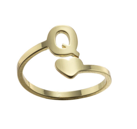 Fashion Heart 26 Letters Rings For Women Gold Color A-Z Initials Opening Ring Alphabet Finger Accessories Party Jewelry Gifts Q