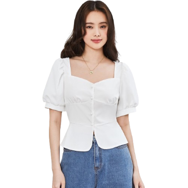Lovito Women Casual Plain Button Blouses L65ED003 (White)