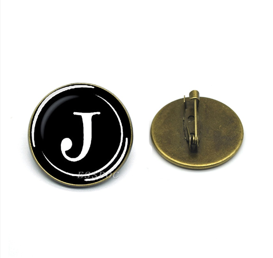 New 2023  Vintage Bronze Color Lapel Pin Letters A To Z Brooches Fashion Initial Letter Brooch Pins Suit Badges Women Men J