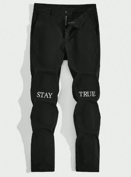 Manfinity Homme Men's Casual Woven Straight Fit Pants With Letter Print