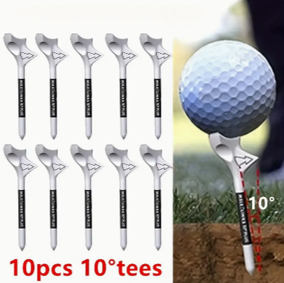 Golf Tees -10 Degree Oblique Insertion Decrease Friction, Durable Plastic Golf Tees To Enhance Golf Shot Distance & Precision- Robotically Tested To Reduce Ball Spin (Pack Of 10)