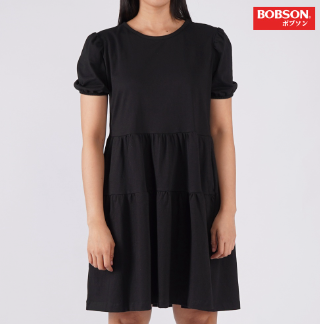 Bobson Japanese Ladies Basic Puff Sleeve Dress For Women Trendy Fashion Regular Fit 141031 Black