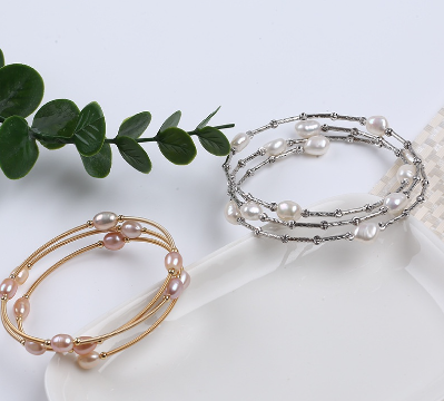 Natural freshwater pearl bracelet three rows pearl bangle for women