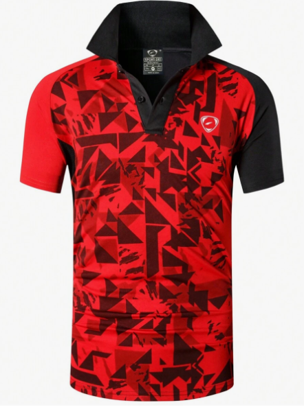 1pc Men's Quick Dry Geometric Print Slim Fit Polo Shirt For Tennis, Golf, Bowling, Polo Gym Clothes Men Spring Tops