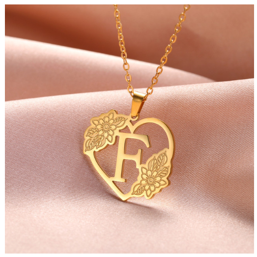 A-Z Initial Flower Necklace Women Stainless Steel Letter Heart Pendant Necklace Choker F